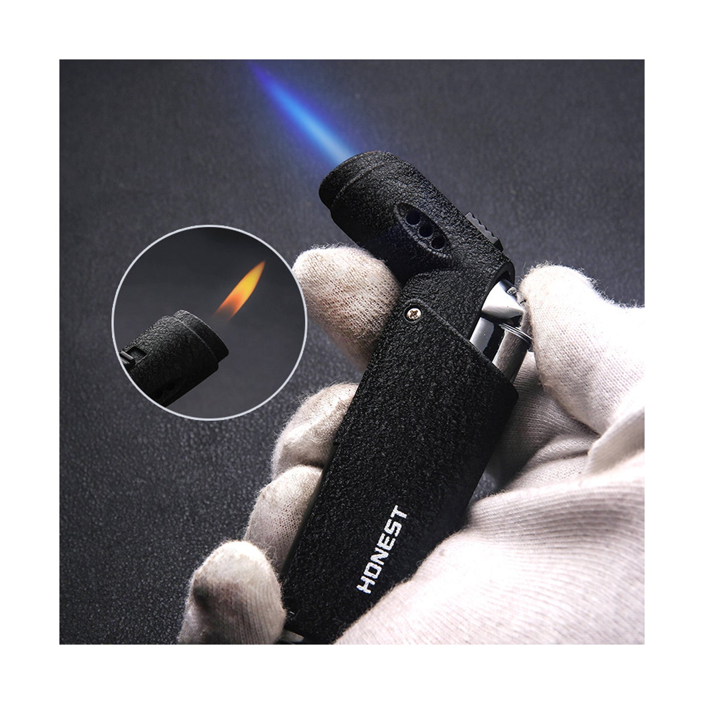 HONEST Mini Portable Windproof Refillable Metal Butane Lighter Straight Jet Flame Compact Pocket Lighter for Men Gift