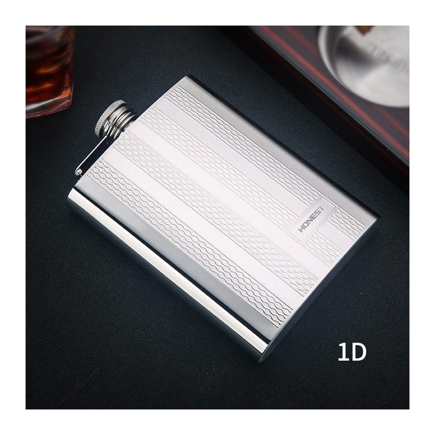 Honest Genuine 8oz Hip Flask Set Portable Outdoor Stainless Steel Liquor Flask Double Sided Embossed Gift Set