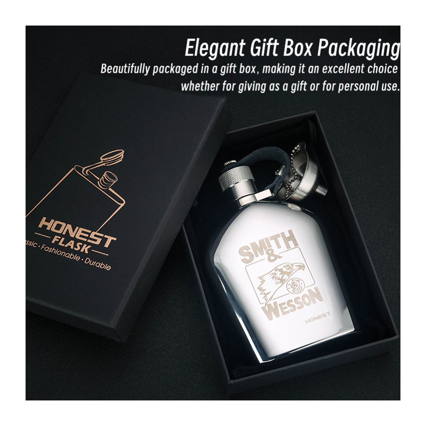 Honest Genuine German Style 5oz Portable 304 Stainless Steel Hip Flask Set for Spirits and Liquor