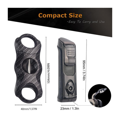 HONEST Triple Jet Torch Lighter with Built-in Punch and Visible Gas Window – Refillable, Adjustable Flame Intensity, Perfect for BBQ, Kitchen, Fireplace, and Candles – Ideal Gift for Men