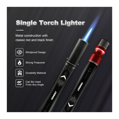 Honest Torch Lighters,5 in 1 Refillable Butane Torch Lighters,Butane Not Included, Windproof Adjustable Jet Flame Pen Shape Lighter with Cutter Punch,Holder,Draw Tool Gas Lighter Accessories Kit in Gift Box