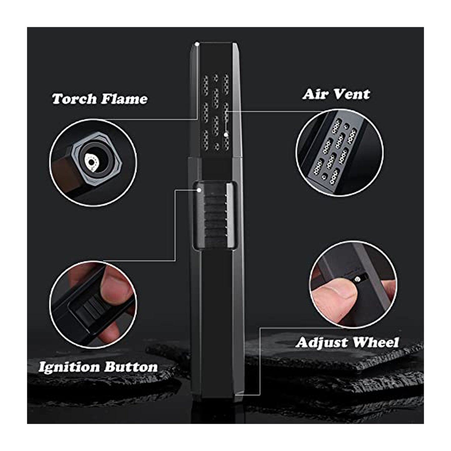 HONEST Refillable Butane Torch Lighter – Adjustable Jet Flame Pen Torch for Grilling, BBQ, Candles, and Camping