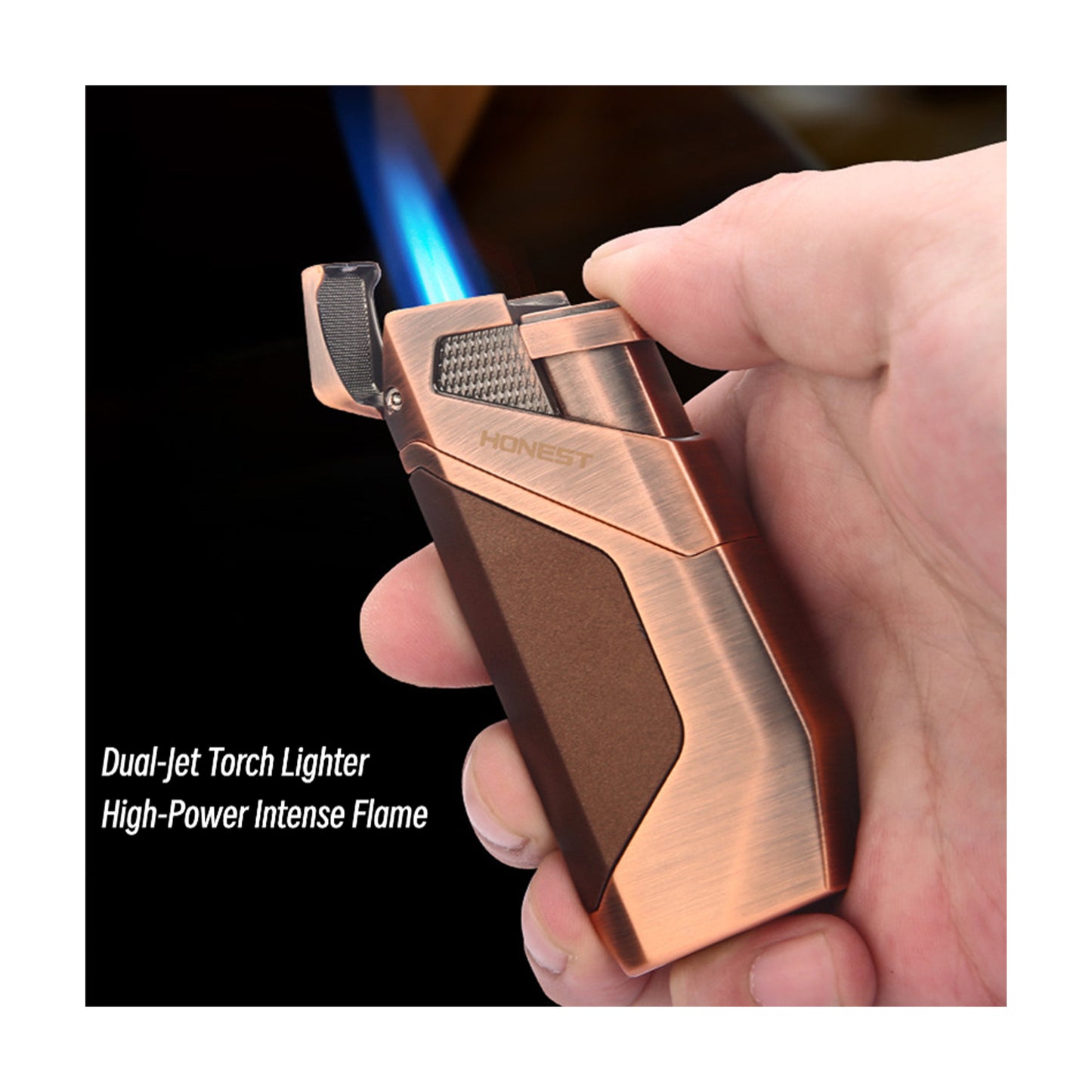 Honest New Refillable Windproof Double Jet Torch Lighter Metal Durable Flame Ignition Gift Design for Outdoor and Incense Use