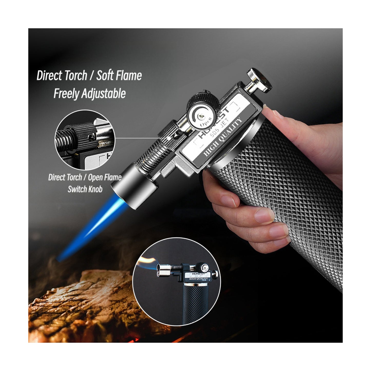 Honest Windproof Straight Jet Torch Lighter Metal Outdoor Welding BBQ Baking Camping Refillable Tool Manufacturer