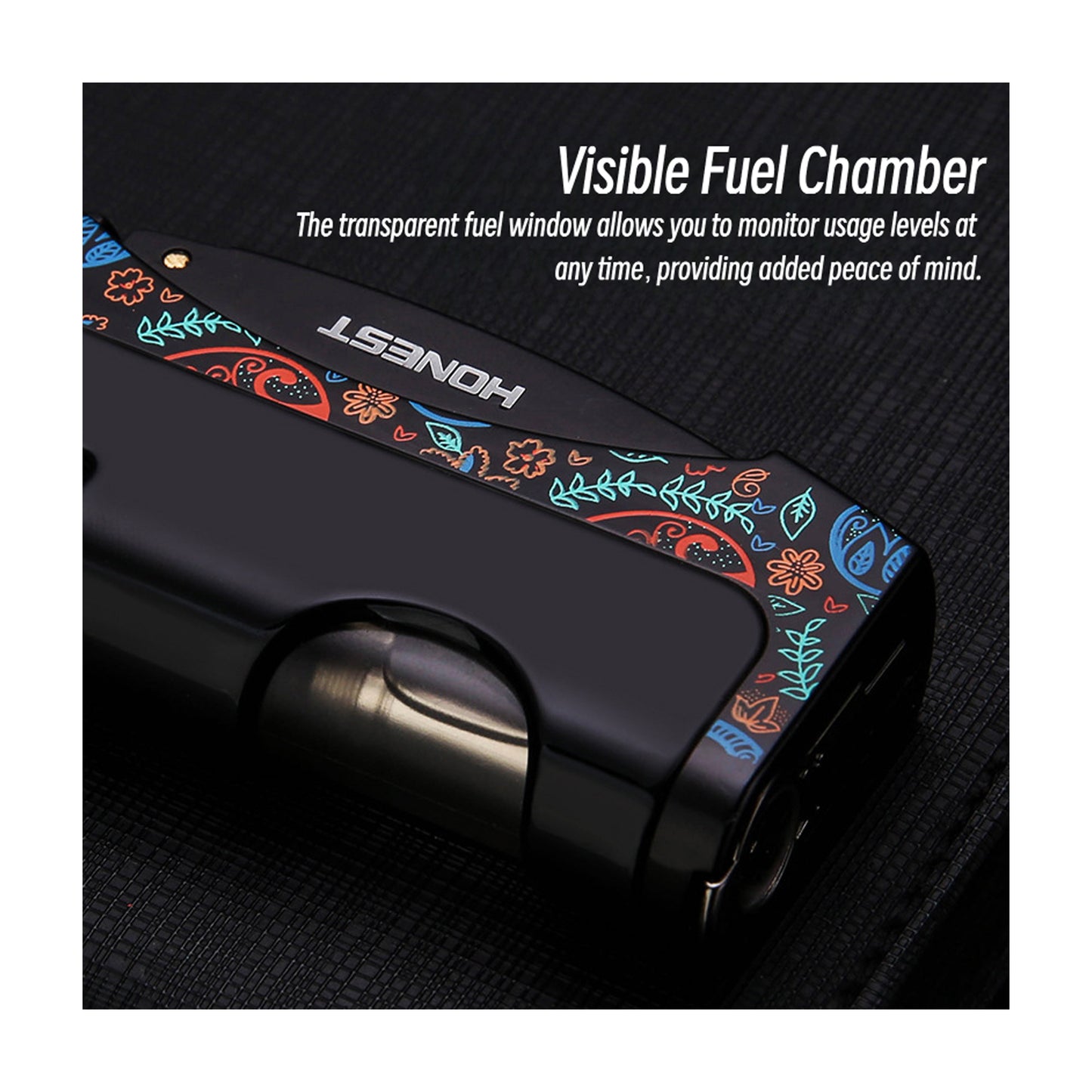 Honest Premium Creative Jet Flame Lighter Metal Refillable Lighter with Built-In Precision Cutter Tool