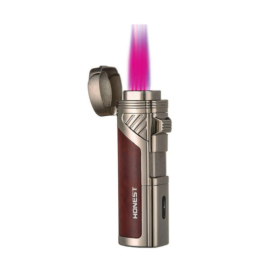 Honest Quadruple Jet Flame Torch Lighter - Refillable Butane Cigar Lighter with Cigar Punch and Gift Box