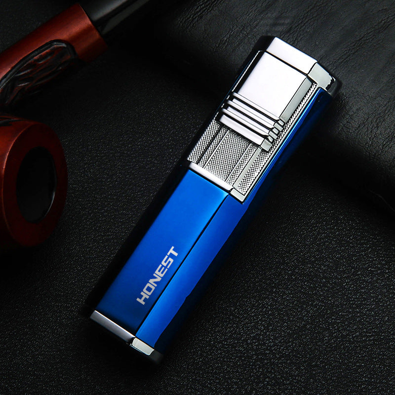 Honest Dual Angled Butane Torch Lighter with Fold-Out Punch Cutter – Metal Refillable Lighter, Windproof Blue Jet Flame, Ergonomic Hexagonal Grip, Stylish Gift for Men