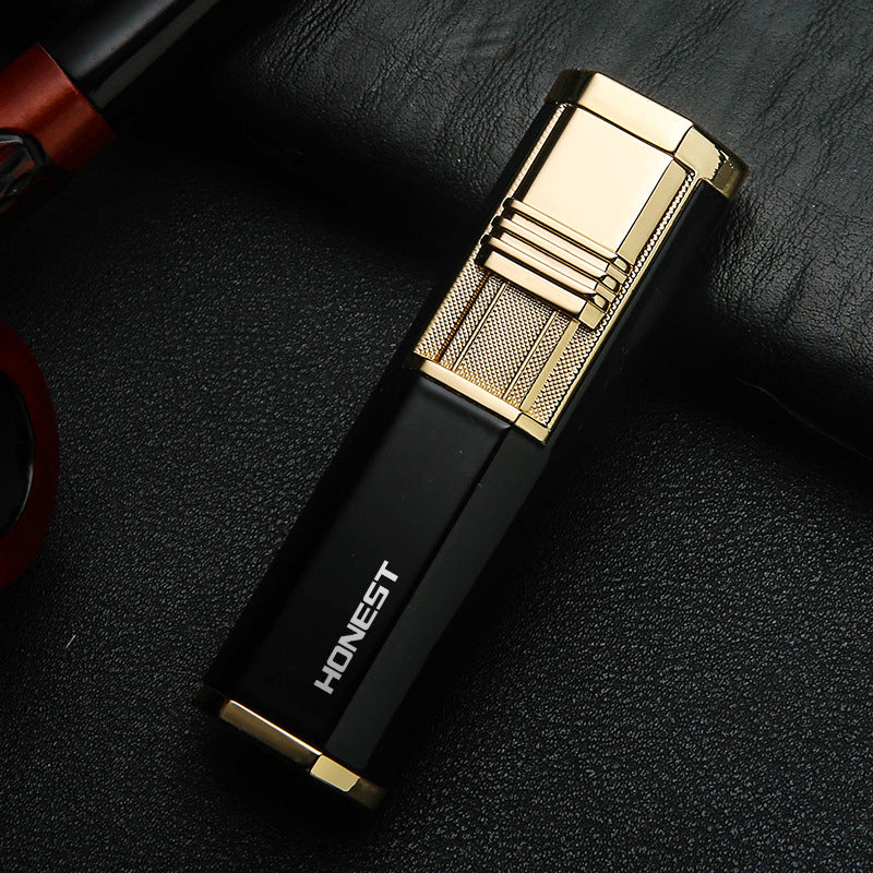 Honest Dual Angled Butane Torch Lighter with Fold-Out Punch Cutter – Metal Refillable Lighter, Windproof Blue Jet Flame, Ergonomic Hexagonal Grip, Stylish Gift for Men