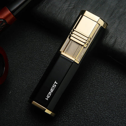 Honest Dual Angled Butane Torch Lighter with Fold-Out Punch Cutter – Metal Refillable Lighter, Windproof Blue Jet Flame, Ergonomic Hexagonal Grip, Stylish Gift for Men