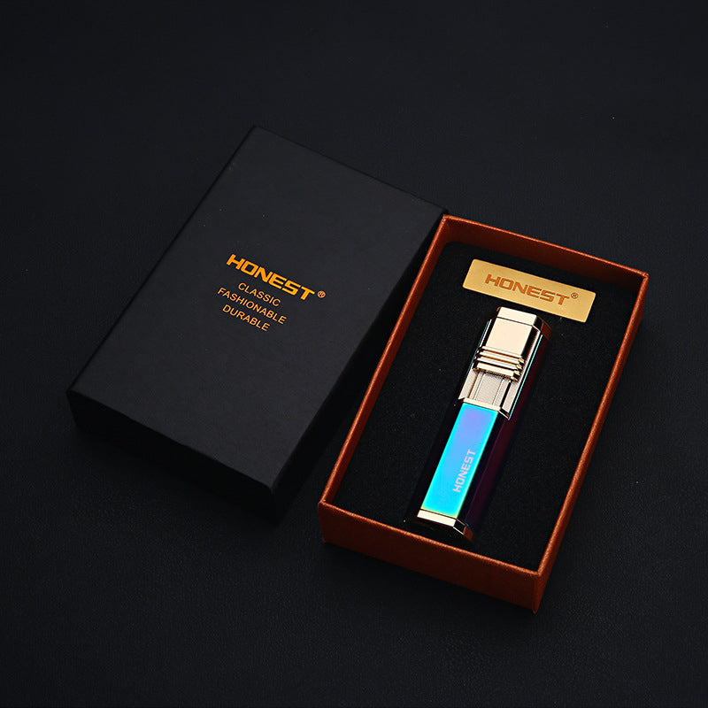 Honest Dual Angled Butane Torch Lighter with Fold-Out Punch Cutter – Metal Refillable Lighter, Windproof Blue Jet Flame, Ergonomic Hexagonal Grip, Stylish Gift for Men