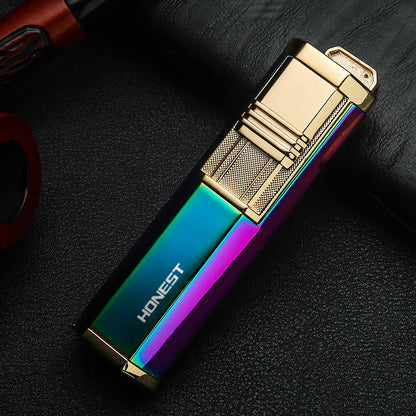 Honest Dual Angled Butane Torch Lighter with Fold-Out Punch Cutter – Metal Refillable Lighter, Windproof Blue Jet Flame, Ergonomic Hexagonal Grip, Stylish Gift for Men