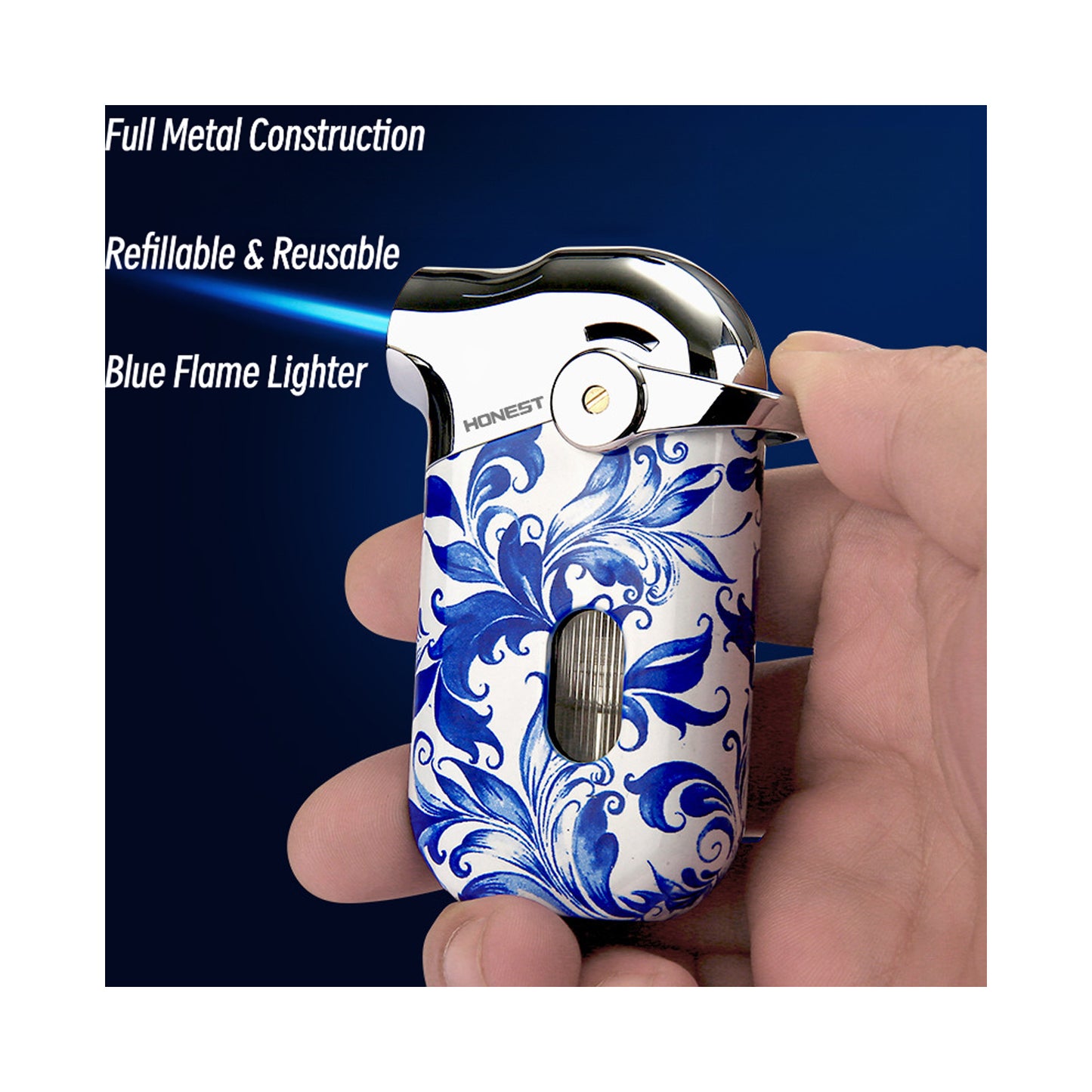 Honest Windproof Refillable Butane Jet Flame Metal Lighter Blue Flame Luxury Stylish Gift for Men