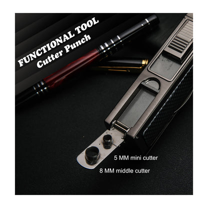 Large Table Lighter – Windproof Metal Torch with 4 Jet Red Flame, Refillable Butane,Punch and Cutter Included