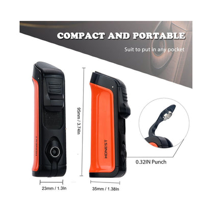 HONEST Triple Jet Torch Lighter – Refillable with Built-in Punch, Adjustable Flame Intensity, and Visible Gas Window – Great for BBQ, Kitchen, Fireplace, and Candles – Perfect Gift for Men