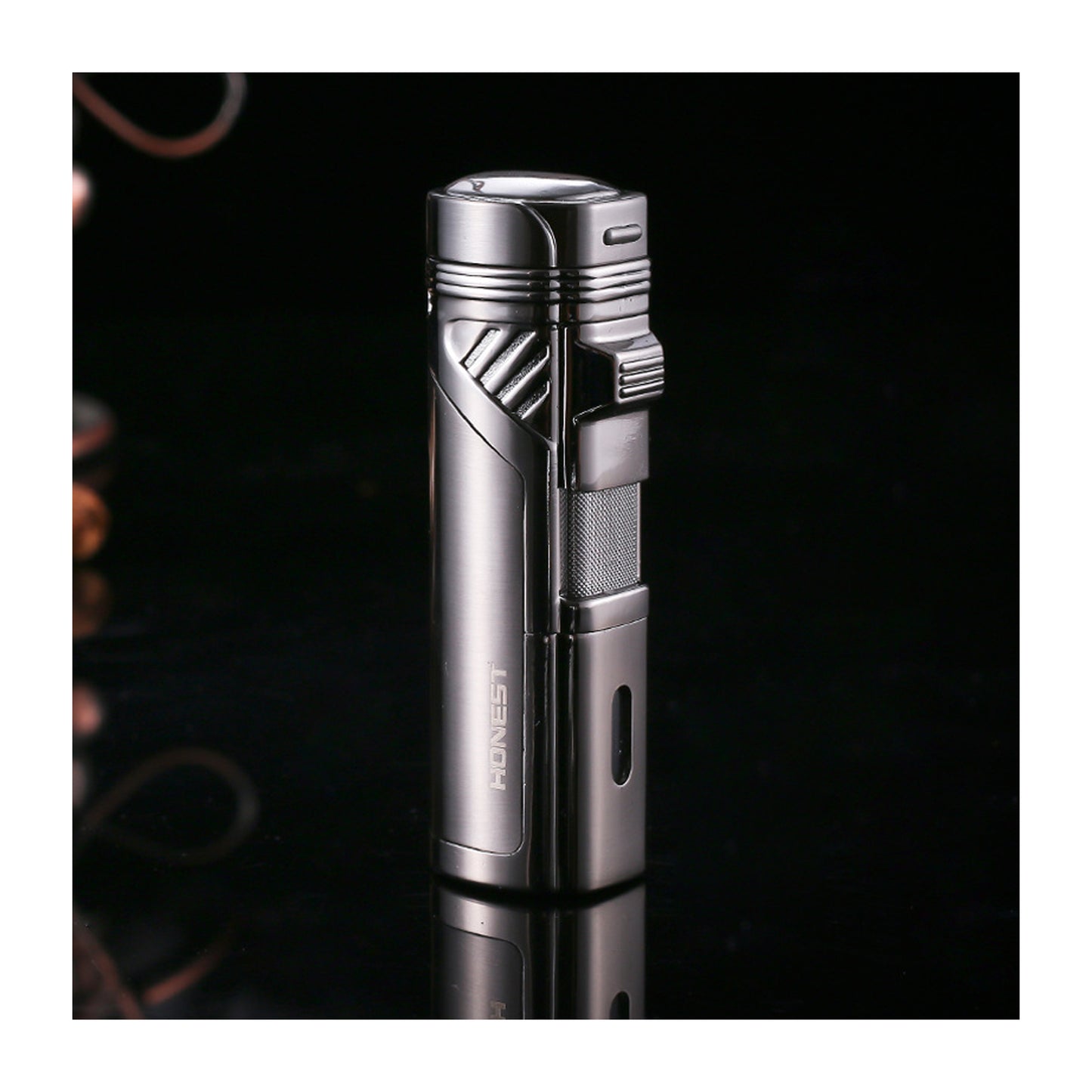 Honest Personalized Multifunction Jet Flame Lighter with Built In Cutter Creative Wood Grain Red Torch Lighter Hot Selling Model