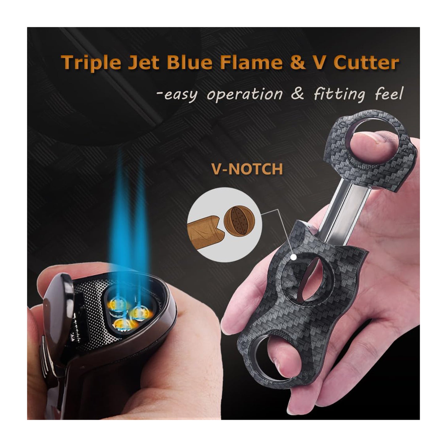 HONEST Triple Jet Torch Lighter with Built-in Punch and Visible Gas Window – Refillable, Adjustable Flame Intensity, Perfect for BBQ, Kitchen, Fireplace, and Candles – Ideal Gift for Men