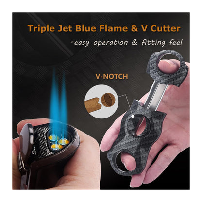 HONEST Triple Jet Torch Lighter with Built-in Punch and Visible Gas Window – Refillable, Adjustable Flame Intensity, Perfect for BBQ, Kitchen, Fireplace, and Candles – Ideal Gift for Men