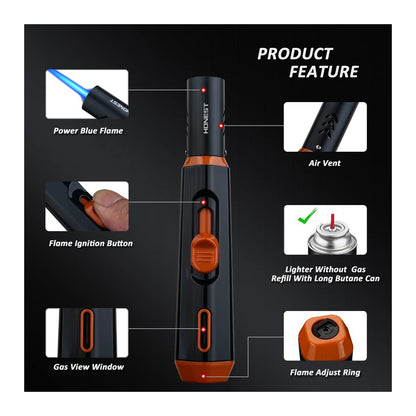 Refillable Butane Torch Lighter – Single Jet Flame for Candles, Grills, BBQ, and Camping (Gas Not Included)