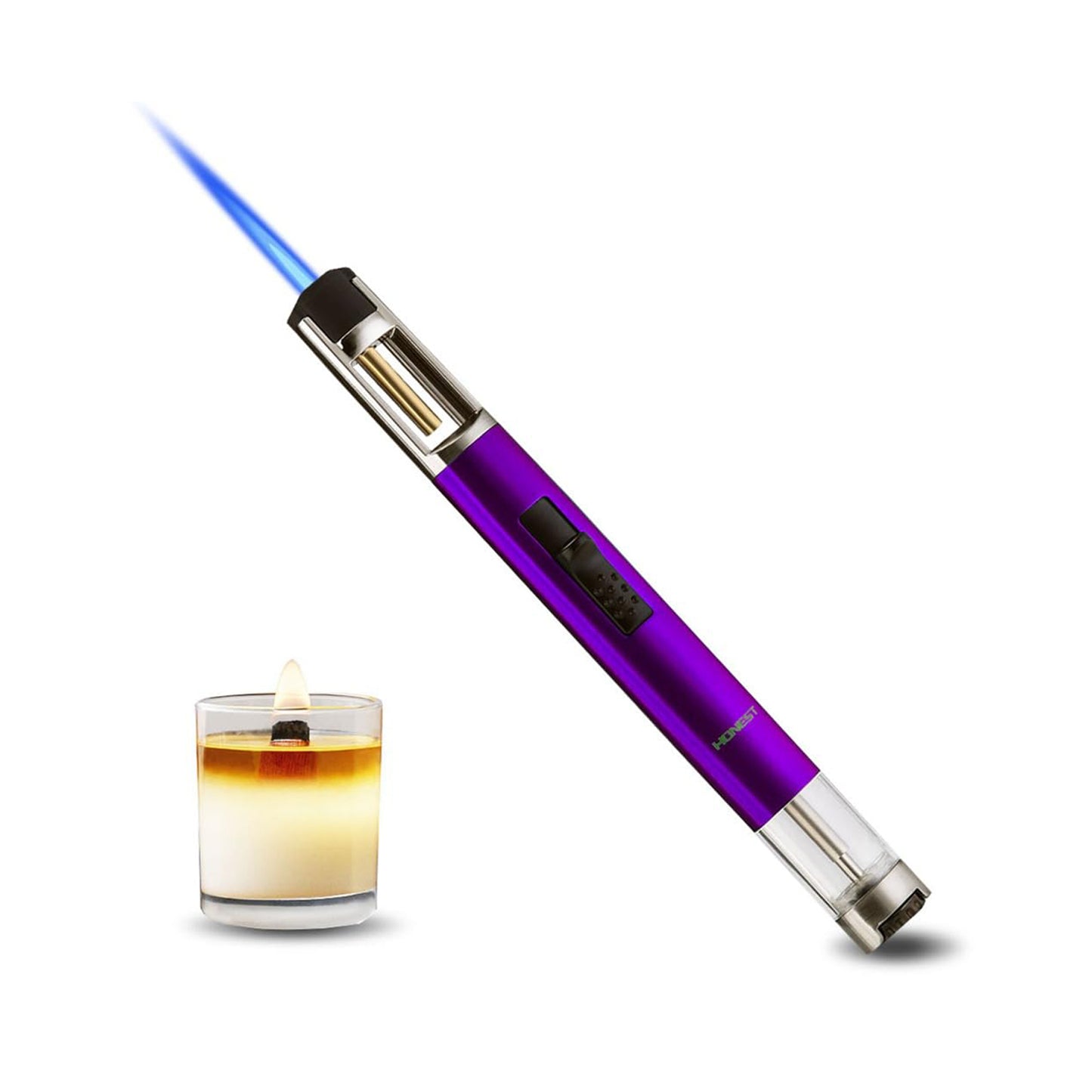 HONEST Refillable Butane Torch Lighter – Single Jet Flame for Candles, Grilling, BBQ, and Camping