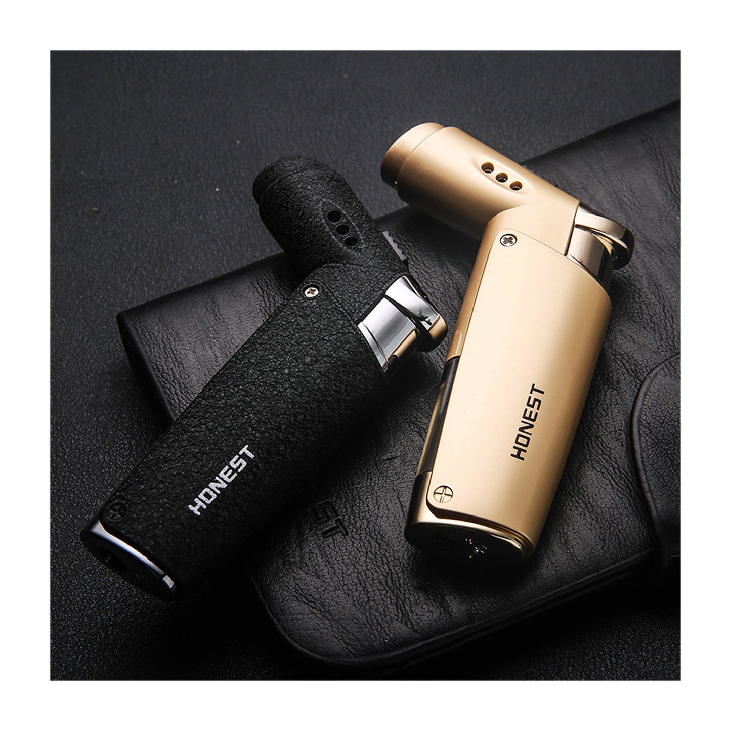 HONEST Mini Portable Windproof Refillable Metal Butane Lighter Straight Jet Flame Compact Pocket Lighter for Men Gift