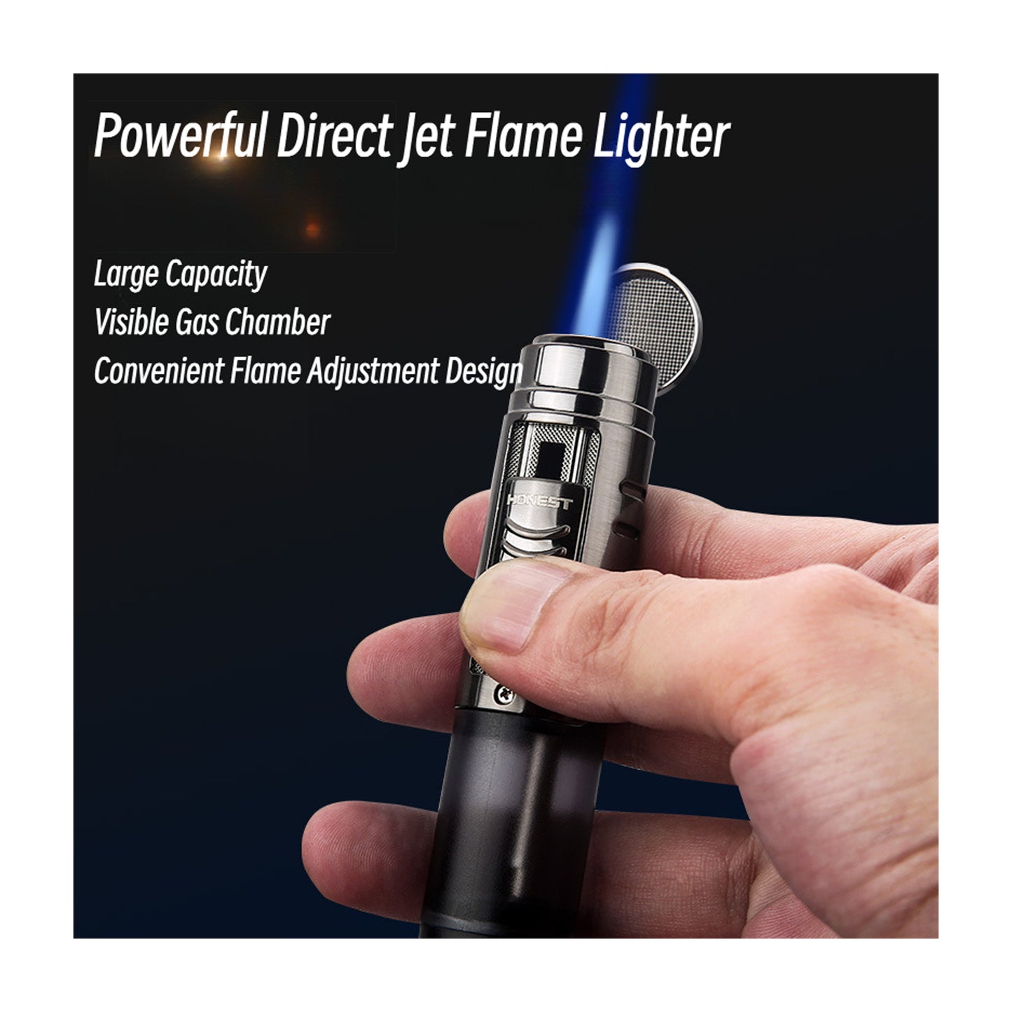 Honest Windproof Jet Flame Butane Lighter Refillable Blue Flame Portable Creative Gift Lighter
