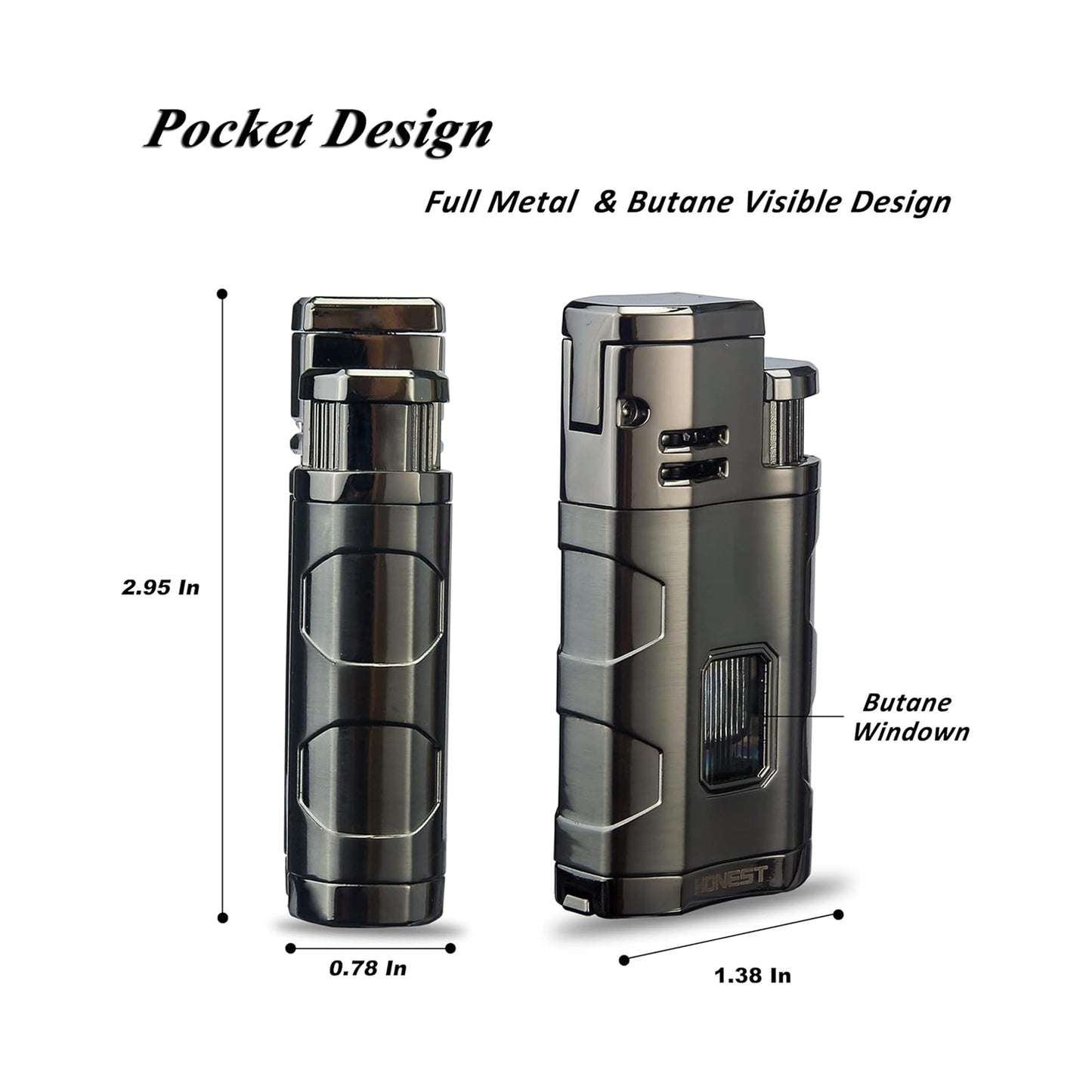 Triple Jet Flame Butane Torch Lighter with Punch and Rest Holder - Refillable Windproof Lighter (Butane Not Included)