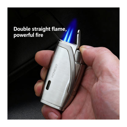 Honest Dual Windproof Flame Portable Lighter Premium Metal Inflatable Cigar Lighter with 7mm Punch