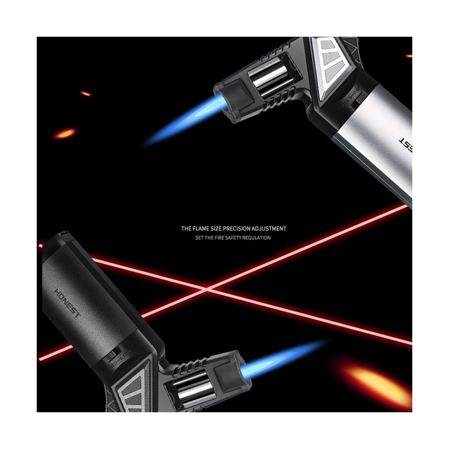 Honest Butane Torch Lighter Refillable Adjustable Jet Flame, Multipurpose Outdoor Windproof Cooking Cool Torch Lighters (Butane Not Included)