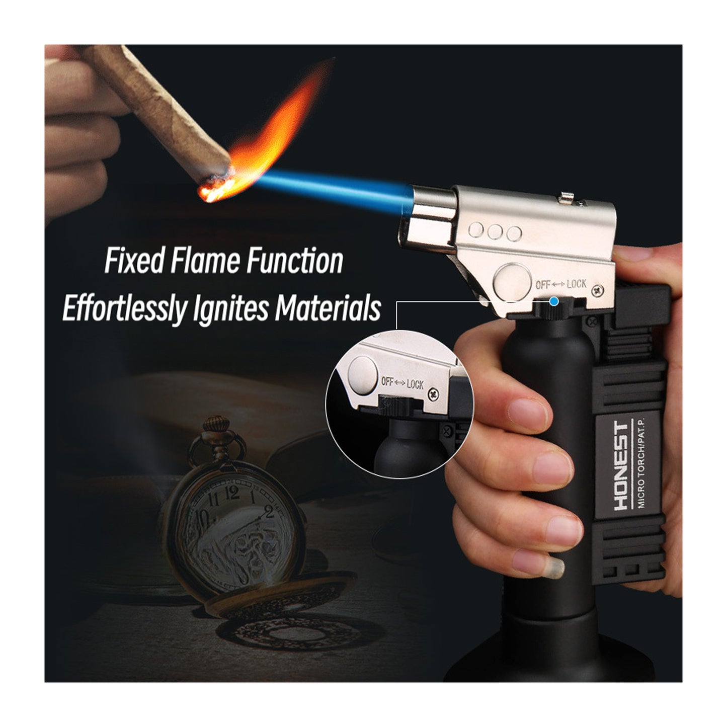 Honest High Power Dual Jet Flame Butane Lighter Windproof Ignition Tool for Camping and Barbecue