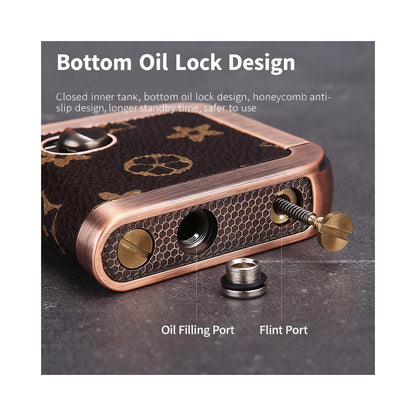 Honest Leather Metal One Piece Cast Vintage Retro Kerosene Lighter Refillable Fuel Push Ignition Design Windproof Trench