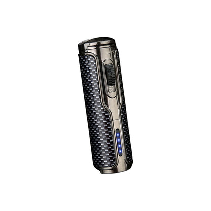 Honest Arc Pulse Windproof Three Straight Blue Flame Lighter, Metal Torch Lighter with Punch Hole, Refillable with Butane, Adjustable Flame, Suitable for Indoor and Outdoor Use
