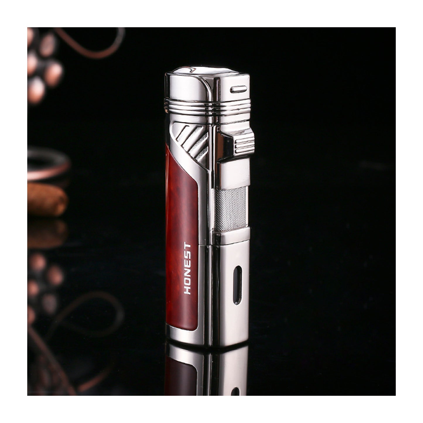 Honest Personalized Multifunction Jet Flame Lighter with Built In Cutter Creative Wood Grain Red Torch Lighter Hot Selling Model