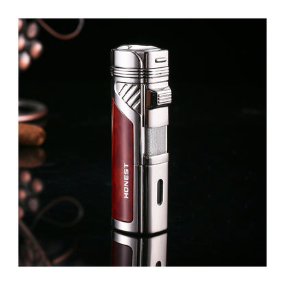 Honest Personalized Multifunction Jet Flame Lighter with Built In Cutter Creative Wood Grain Red Torch Lighter Hot Selling Model