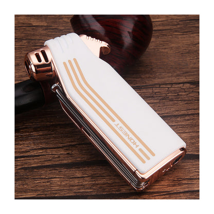 Honest Retro Angled Flame Refillable Butane Lighter with Integrated Cutter Tamper Scraper Tool