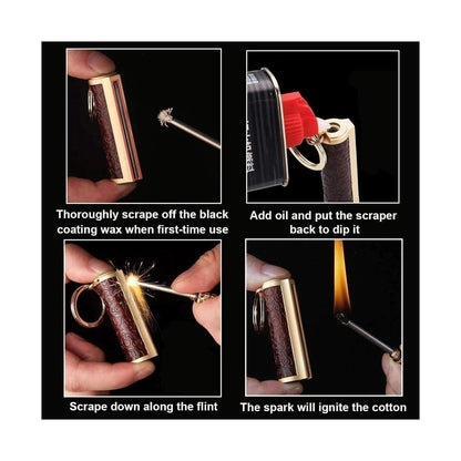 Honest Permanent Match,Keychain Matchstick Fire Starter Immortal Lighter,Flint Match Stick Kerosene Refillable Lighter for Outdoor Camping Survival