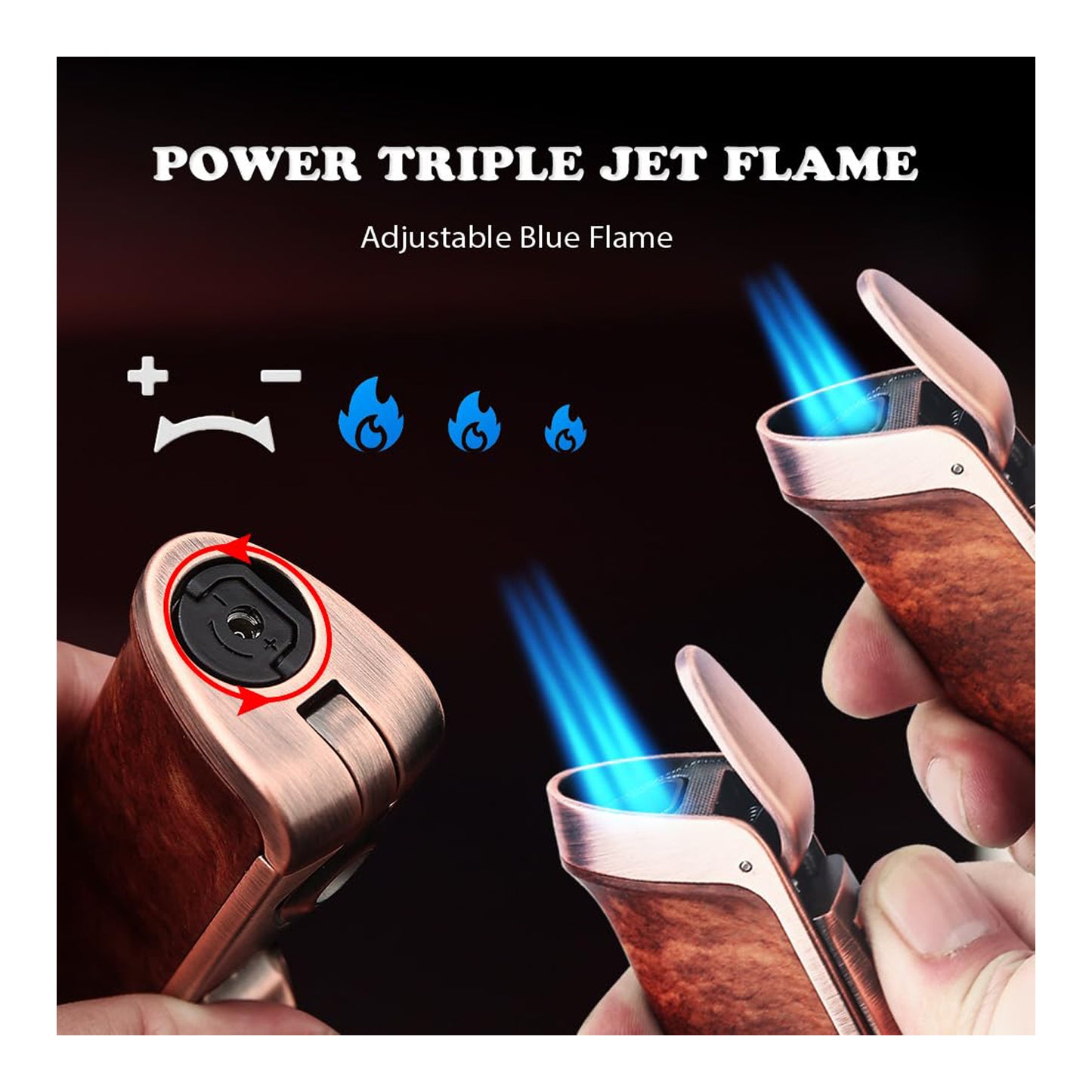 HONEST Triple Jet Torch Lighter with Built-in Punch and Visible Gas Window – Refillable, Adjustable Flame Intensity, Perfect for BBQ, Kitchen, Fireplace, and Candles – Ideal Gift for Men