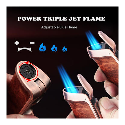 HONEST Triple Jet Torch Lighter with Built-in Punch and Visible Gas Window – Refillable, Adjustable Flame Intensity, Perfect for BBQ, Kitchen, Fireplace, and Candles – Ideal Gift for Men