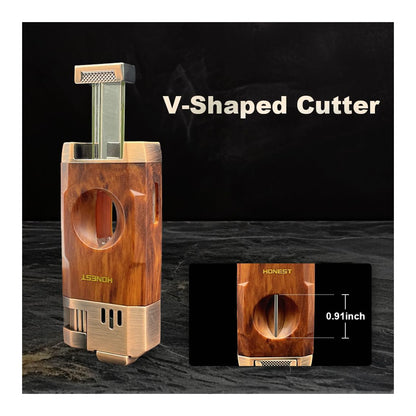 Honest All-in-One Windproof Outdoor Lighter with Dual Jet Flame Built-in Cutter, Butane Refillable and Flames Adjustable, Visible Gas Tank, Portable for Travel, Candle Lovers, Box Included