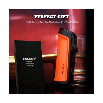 HONEST Triple Jet Torch Lighter – Refillable with Built-in Punch, Adjustable Flame Intensity, and Visible Gas Window – Great for BBQ, Kitchen, Fireplace, and Candles – Perfect Gift for Men