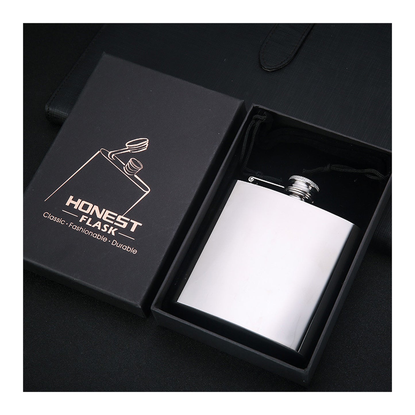 Honest Stylish 6oz Hip Flask 304 Stainless Steel Portable Alcohol Flask with Polished Finish for Outdoor Travel and Gifts