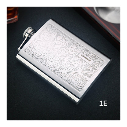 Honest Genuine 8oz Hip Flask Set Portable Outdoor Stainless Steel Liquor Flask Double Sided Embossed Gift Set