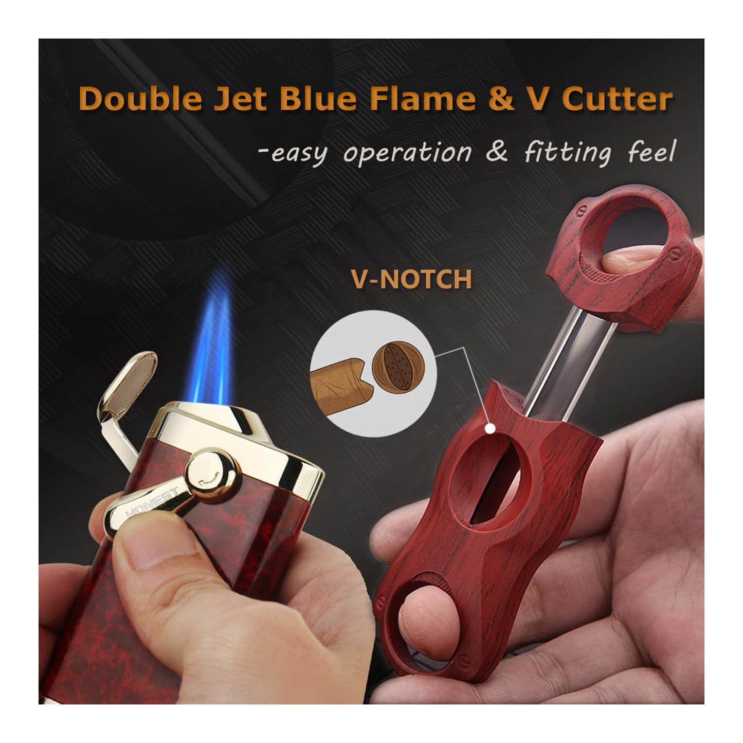 HONEST Double Jet Flame Torch Lighter – Pocket Lighter Gift for Men, Ideal for BBQ, Kitchen, Fireplace, and Candles