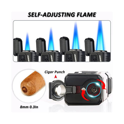 Honest Lighter 4 Torch Jet Flame, Lighter with Punch Holder, Refillable Torch Lighter, Windproof Butane Lighters BBQ Camp Gifts