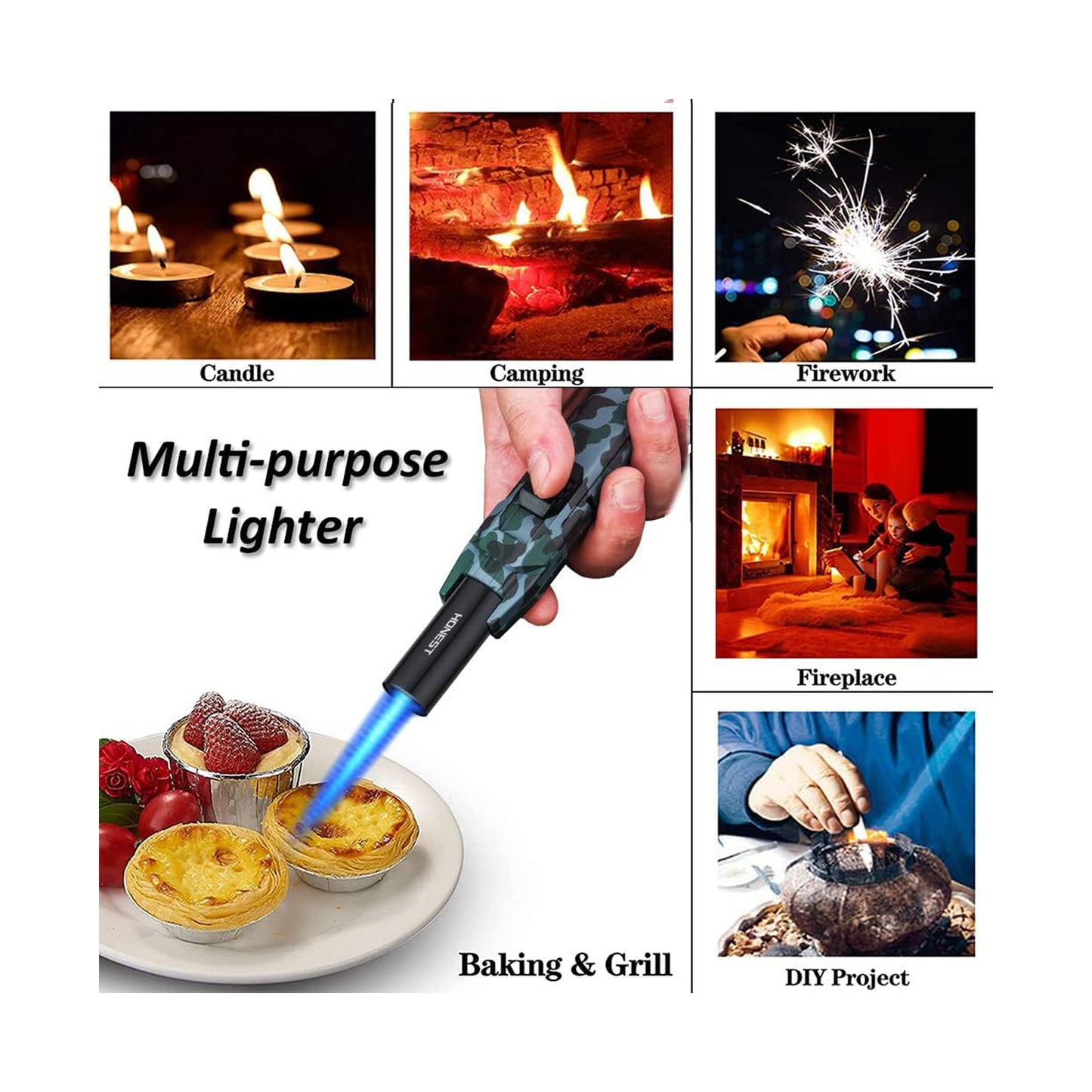 Honest Turbine Torch Jet Torch Butane Lighter with Gift Box Windproof Adjustable Jet Flame Lighters Refillable Solar Beam Torch Lighter for Hiking Travel BBQ Camping Butane Not Included