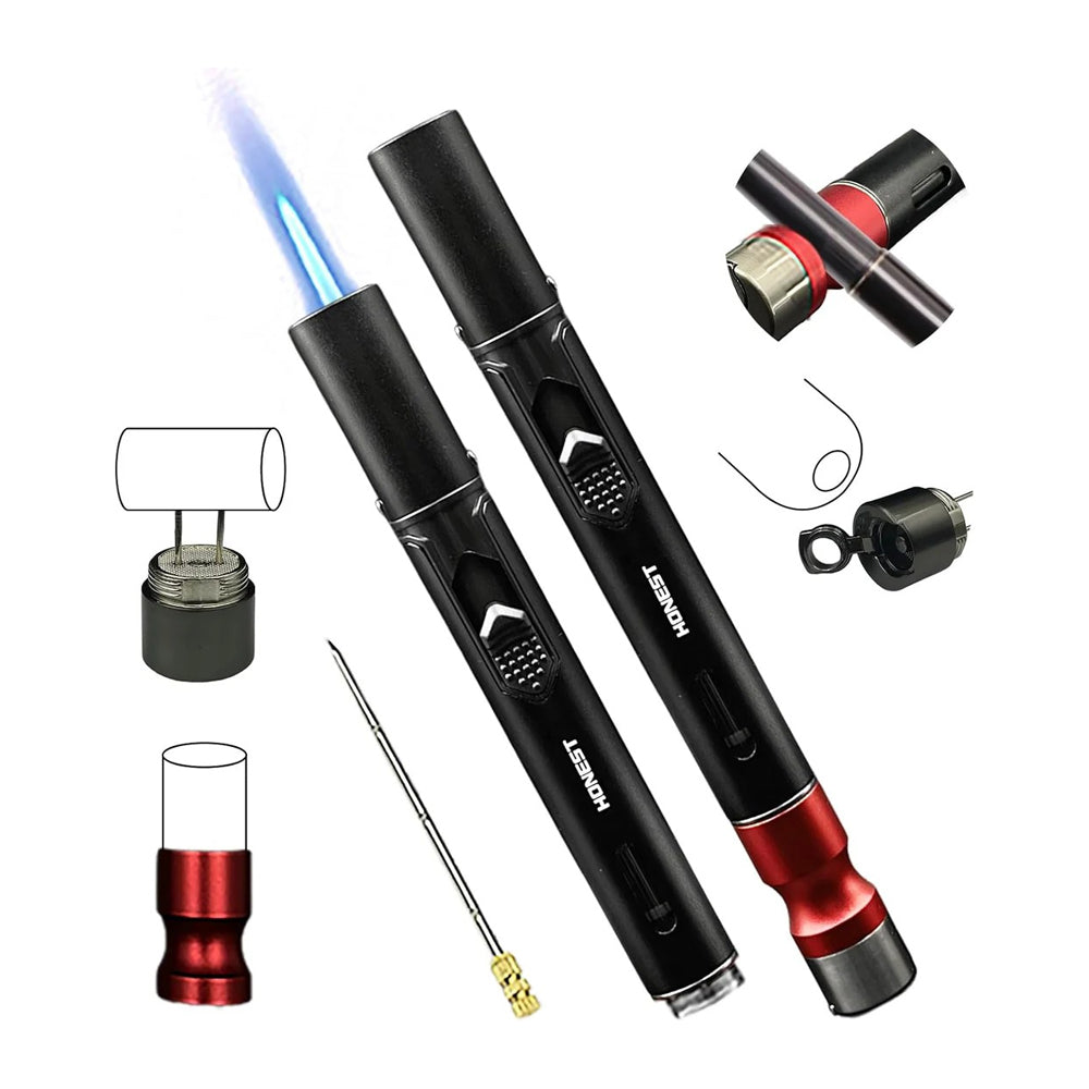 Honest Torch Lighters,5 in 1 Refillable Butane Torch Lighters,Butane Not Included, Windproof Adjustable Jet Flame Pen Shape Lighter with Cutter Punch,Holder,Draw Tool Gas Lighter Accessories Kit in Gift Box