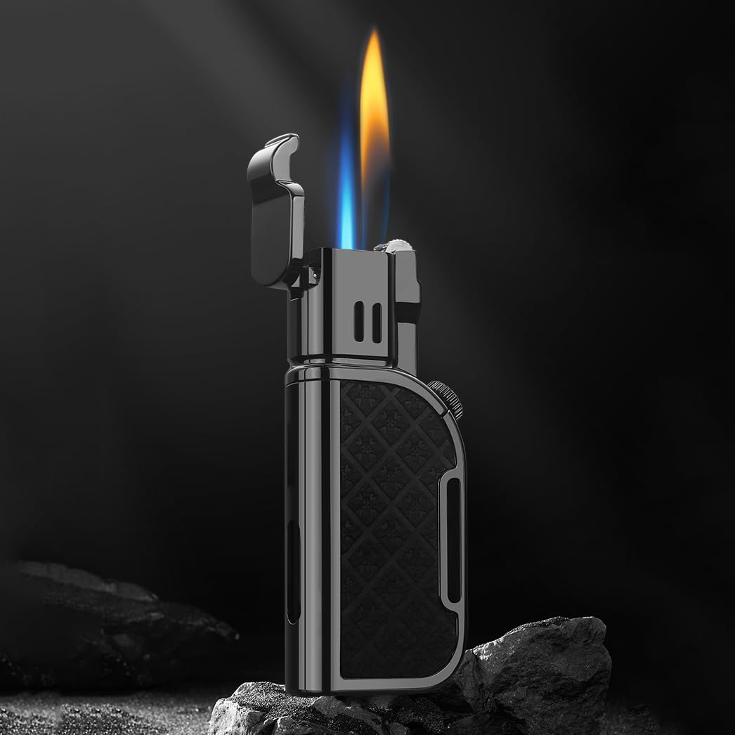 Honest Jet Torch Lighter, Soft/Jet Flame Switchable Lighters, Butane Refillable Lighter with Foldable Punch and Adjustable Flame Dial, Cool Lighters for Men/Husband (Fuel not Included)