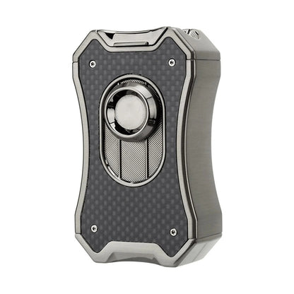 Honest Windproof Four-Jet Flame Lighter, Pure Metal, Butane Refillable, Multi-Function, with Viewing Window, Gift