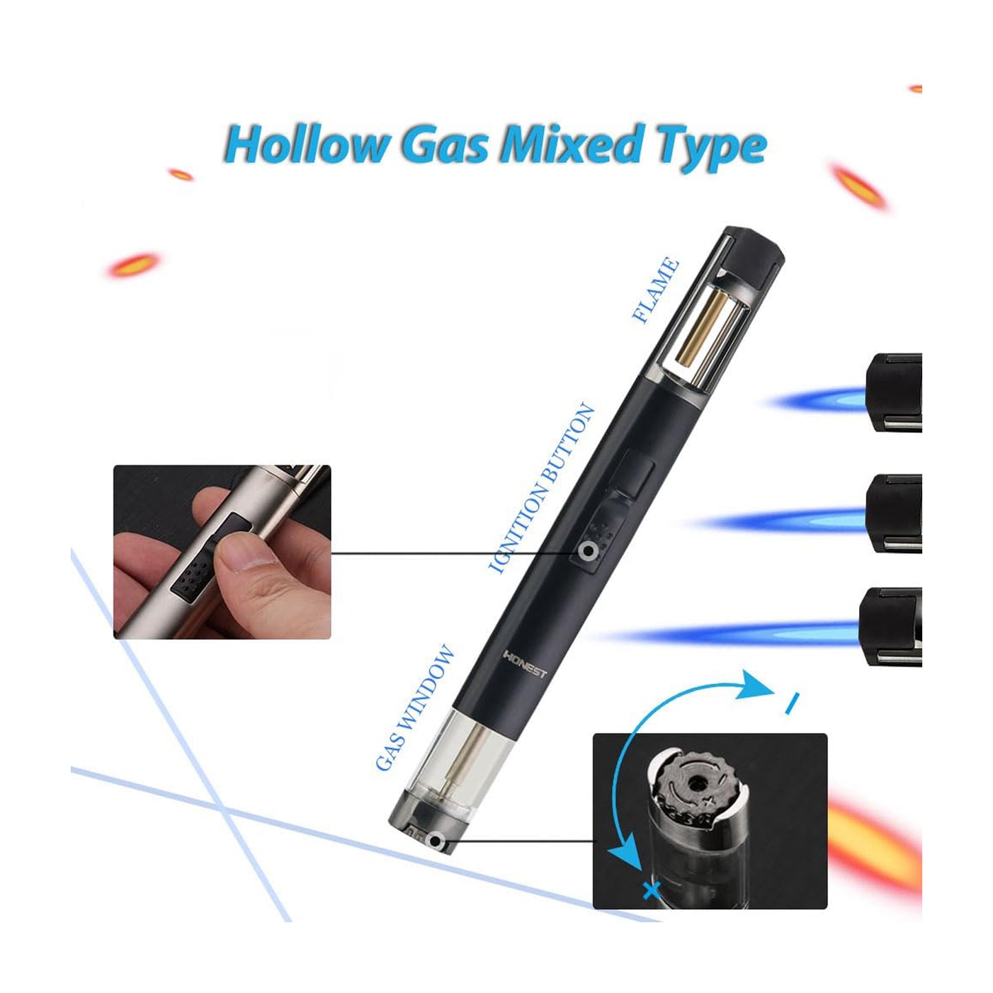 HONEST Refillable Butane Torch Lighter – Single Jet Flame for Candles, Grilling, BBQ, and Camping