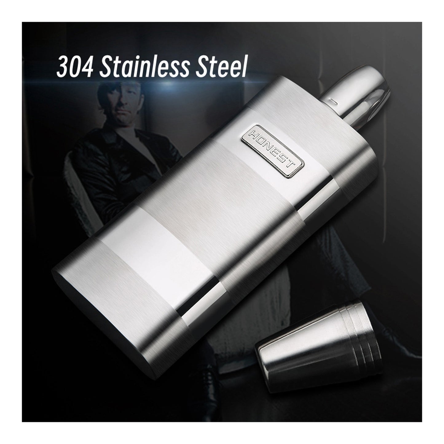 Honest 304 Stainless Steel 12oz Large Capacity Hip Flask Portable Outdoor Liquor Flask for Men with Drinking Cup