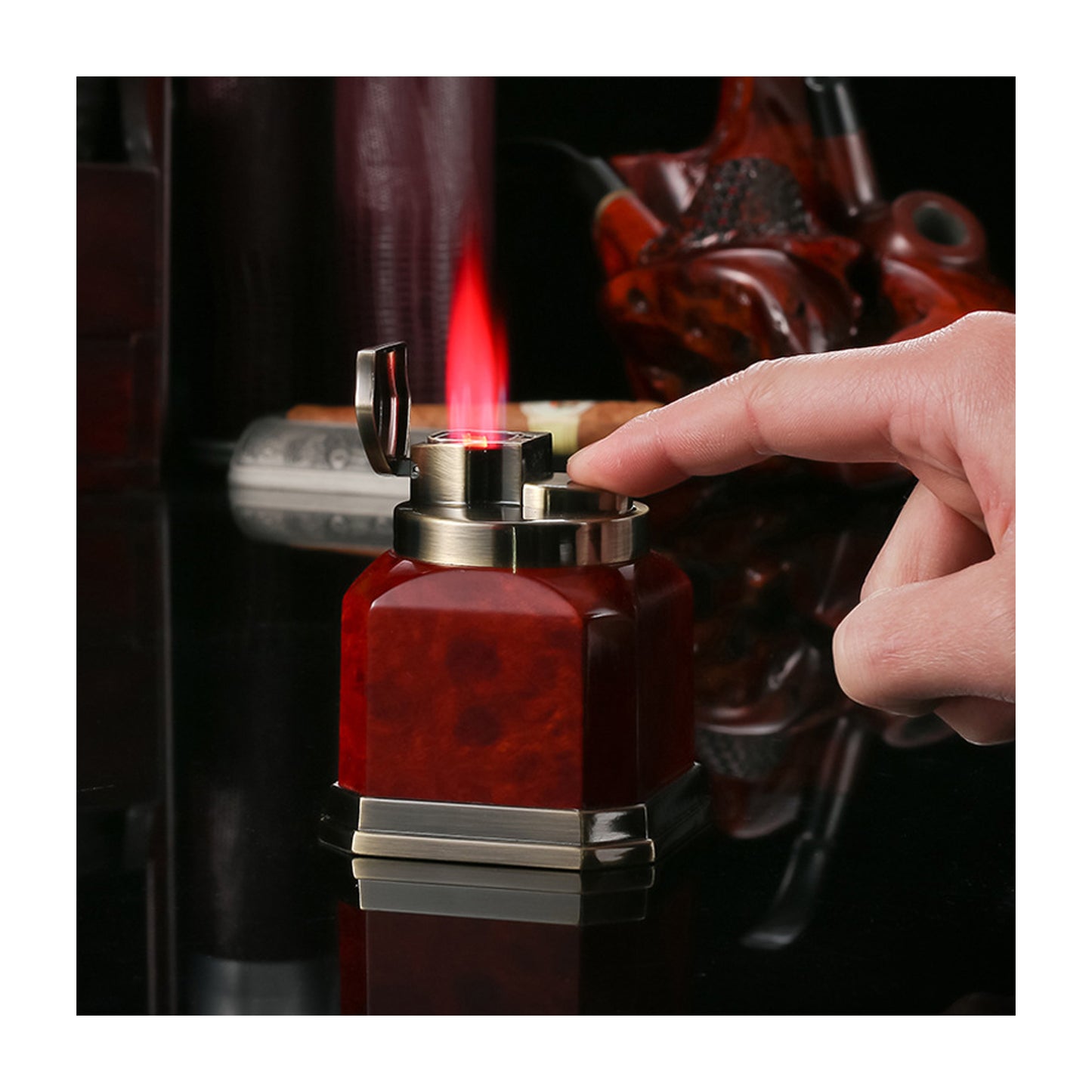 HONEST Metal Tabletop Refillable Quad Jet Flame Torch Lighter Windproof Premium Butane Desk Lighter
